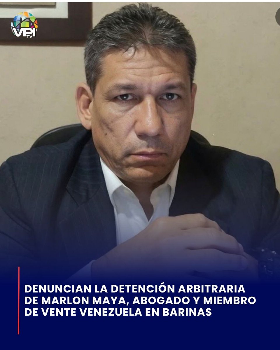 VPITV's tweet photo. 🔴 La Fundación de Derechos Humanos de los Llanos (Fundehullan) denunció la detención del abogado y dirigente de Vente Venezuela, Marlon Maya, efectuada en su propio establecimiento comercial en #Barinas.

La ONG aseguró que el procedimiento se realizó sin orden judicial ni flagrancia, violando el debido proceso y los derechos constitucionales. Además, advirtió la vulneración de las garantías constitucionales e instó al cese de la persecución política. #VPItv