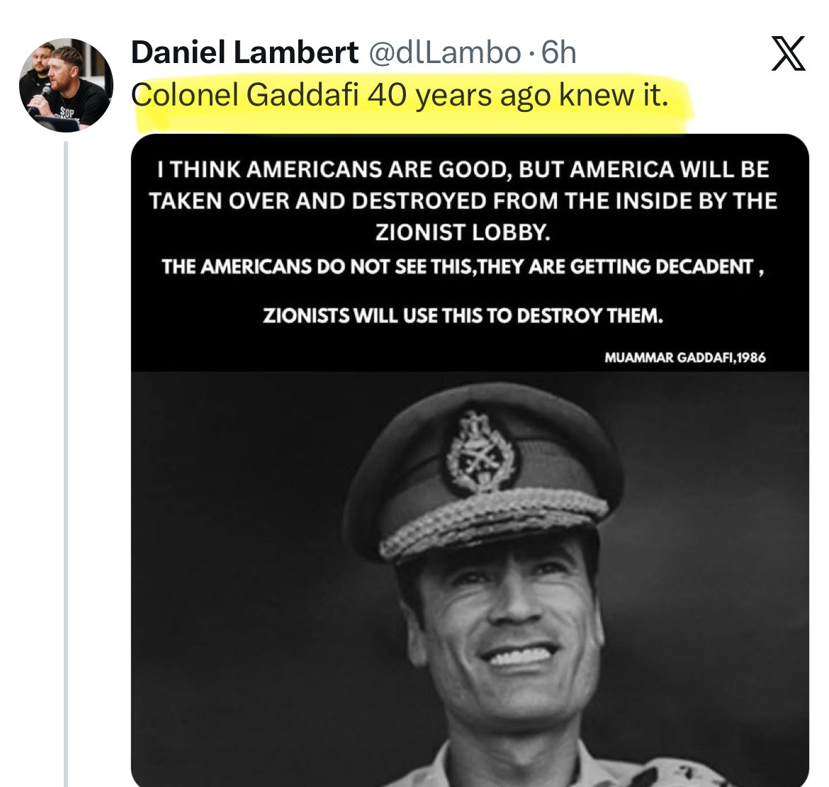 LewisJonathanE's tweet photo. We've reached the "Gaddafi was a hero" stage of Irish antizionism https://t.co/w3cVYenQip