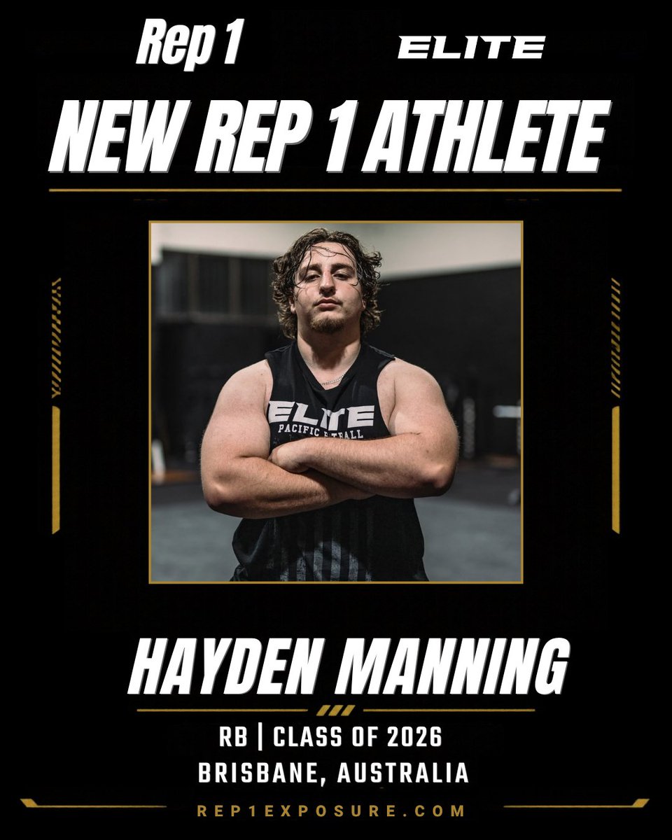 Rep1Exposure's tweet photo. 🇦🇺 NEW REP 1 EXPOSURE ATHLETE! 

Welcome Hayden Manning to the Rep 1 family!

📍 Brisbane, Australia 🇦🇺
🏈 RB | Bayside Ravens
🎓 Class of 2026
📏 5'11" | 245 lbs

Hayden is also part of Elite Pacific Sports (@ElitePacific_), helping athletes pursue opportunities beyond Australia!
🌐 https://t.co/XQUniuA1ro

🔗 View Hayden's Profile: https://t.co/bJtiehGL9q

🌎 Athletes worldwide, ready to get exposure?
📝 Sign up: https://t.co/Foy7F1dIpM

#Rep1 #Rep1Exposure #ElitePacificSports