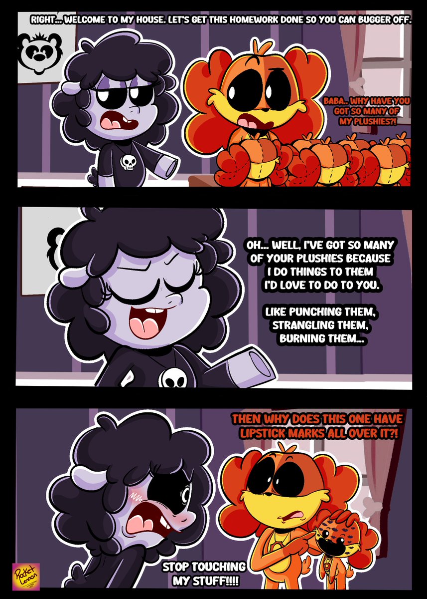 LennonRct's tweet photo. 🧡🐶Baba Chops' Room💗🐑

Dogday just wanted to get his homework done, but visiting Baba Chops turned out to be quite a... disturbing experience. 💋🔥

#PoppyPlaytime #SmilingCritters #Dogday #BabaChops #Comic #FanComic https://t.co/u8exN0akdJ