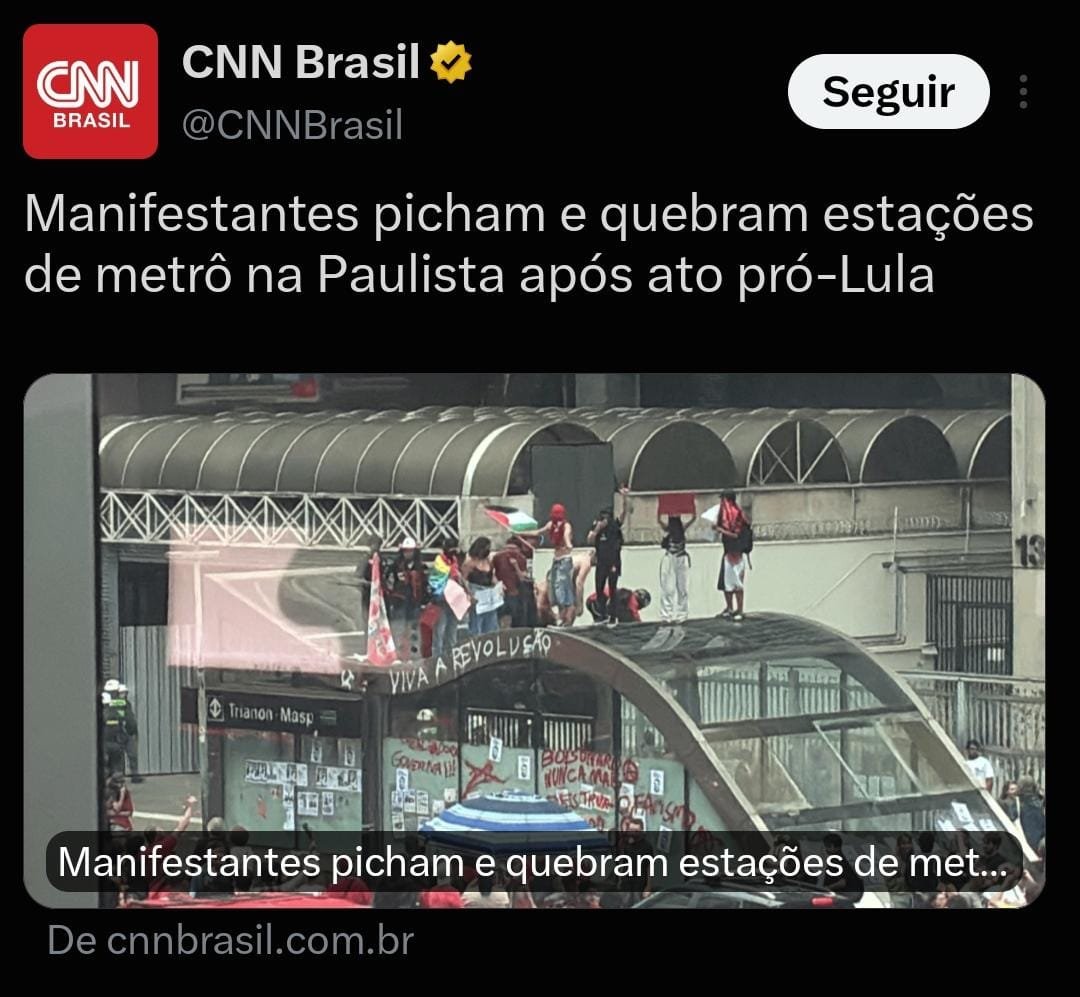 PauloMartins10's tweet photo. Eleitores do lulistas quebram estações do metrô na Paulista após ato pró-Lula. Lula quebrou o país. Seus eleitores quebram o que encontram.
Lula é um líder inspirador. https://t.co/qHa04PDup7