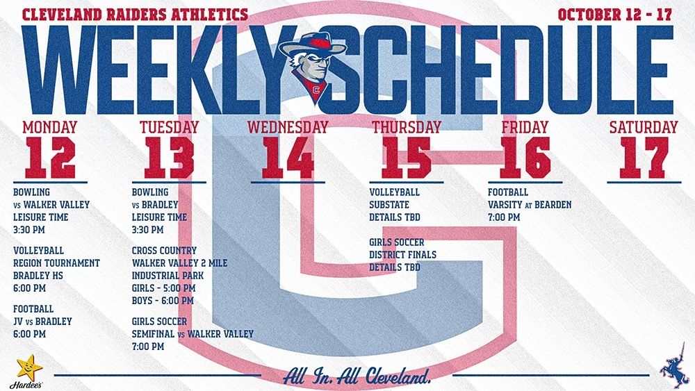 CHSRaiderSports's tweet photo. This week in Blue Raider Athletics presented by Hardees! 

#ALLinAllCLEVELAND https://t.co/1VakMSZlwc