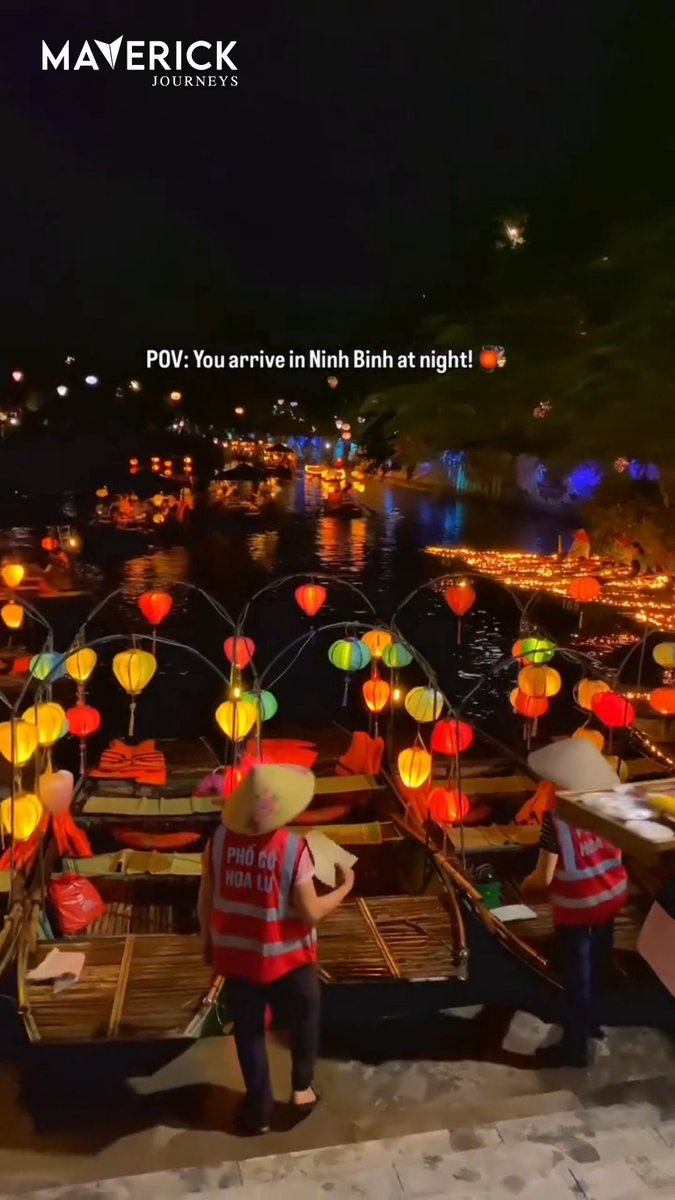 sanem_tuana's tweet photo. POV: You arrive in Ninh Binh at night, and glowing lanterns transform the city. Reflections shimmer on the water, revealing a whole new atmosphere after dark. Would you spend an evening here? https://t.co/rvsz8uJBgu