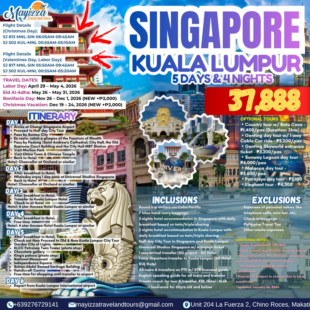 lankan_warrior's tweet photo. Singapore + Kuala Lumpur All-In Package with Universal Studios Singapore. From ₱37, 888 per person. Includes airfare, hotel, tours, transfers, travel assistance, installment options, and credit card payments. Travel date: Nov 26–Dec 1. DM for https://t.co/lLippbSIaE