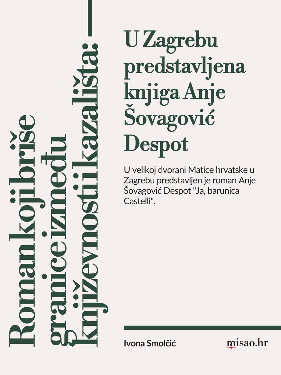 MisaoHr's tweet photo. U velikoj dvorani Matice hrvatske u Zagrebu predstavljen je roman Anje Šovagović Despot "Ja, barunica Castelli".

https://t.co/pAWhhVl8NB https://t.co/1pDmOsAygG