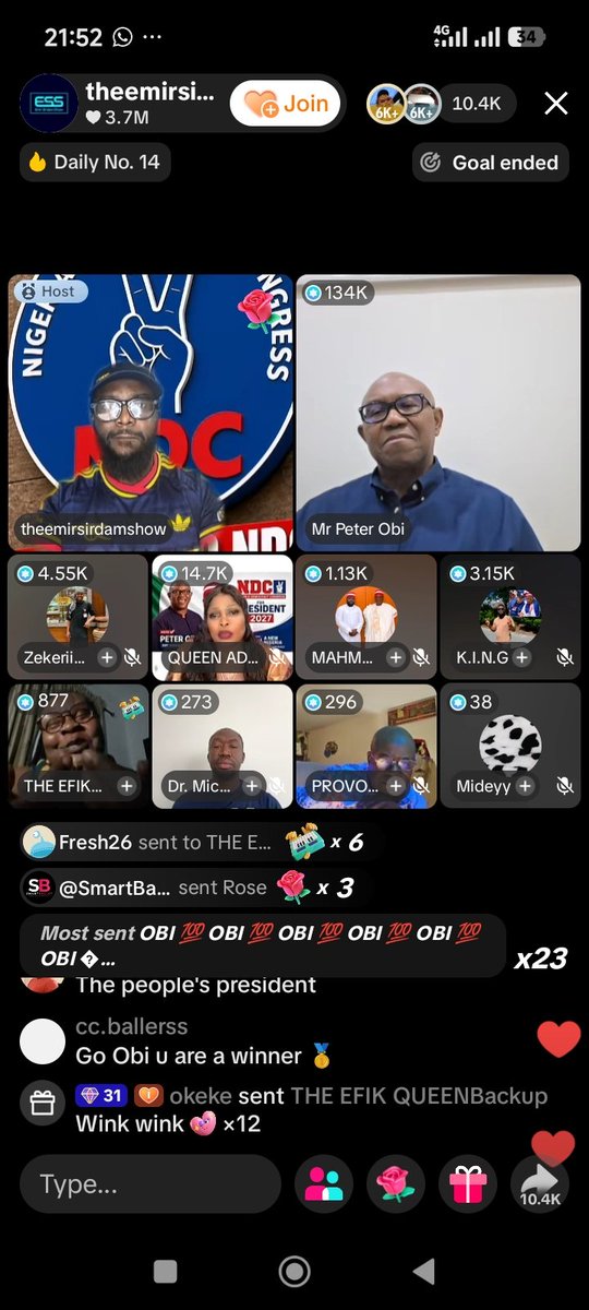 james_saturday's tweet photo. 10.4k  people listening to 
Peter obi live on tiktok 

APC Can your president have this number on a live stream https://t.co/CKx4XhsmDr