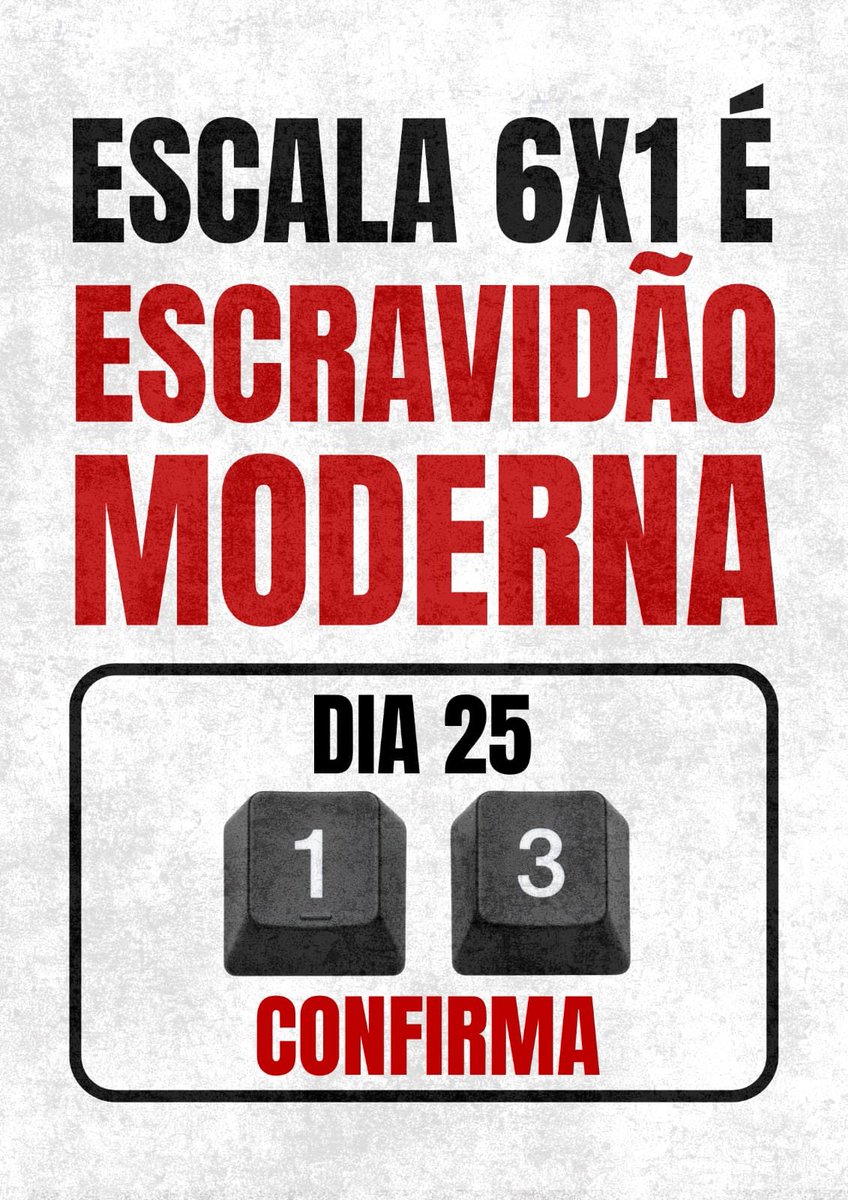 acervovrstappen's tweet photo. SUA FAMÍLIA E LAZER DEVEM SER DE SEU DIREITO, E ELES QUEREM TIRAR ISSO DE VOCÊ!

Já fazem meses em que a esquerda, com atuação principal de Erika Hilton e Rick Azevedo, apoiados pelo governo Lula, articula a proposta do fim da 6x1, uma escala desumana que te impede de viver!

Veja as notícias e chegue à conclusão de que realmente você poderá negociar termos com seus patrões, os mesmos que enriquecem enquanto você perde os primeiros passos dos seus filhos, seus almoços de família, o jogo do seu time favorito e, principalmente, sua saúde! 

Dia 25, vote consciente! Vote por quem quer que você tenha tempo de viver. Vote 13!