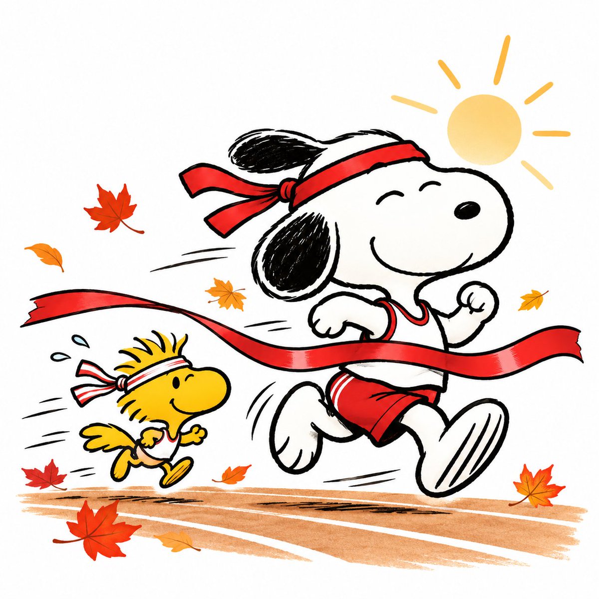 Anklebiters0904's tweet photo. 今日はスポーツの日！スヌーピーとウッドストック、どっちが速い？🐾🍁 https://t.co/hAoRPX715R