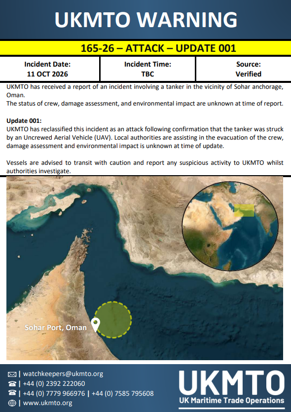 UKMTO WARNING 165-26 UPDATE 001