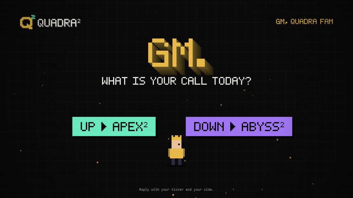 UseQuadra's tweet photo. GM ☀️

What's your call today: UP or DOWN?
Drop your ticker + side below 👇 https://t.co/4I8vCwr4w4