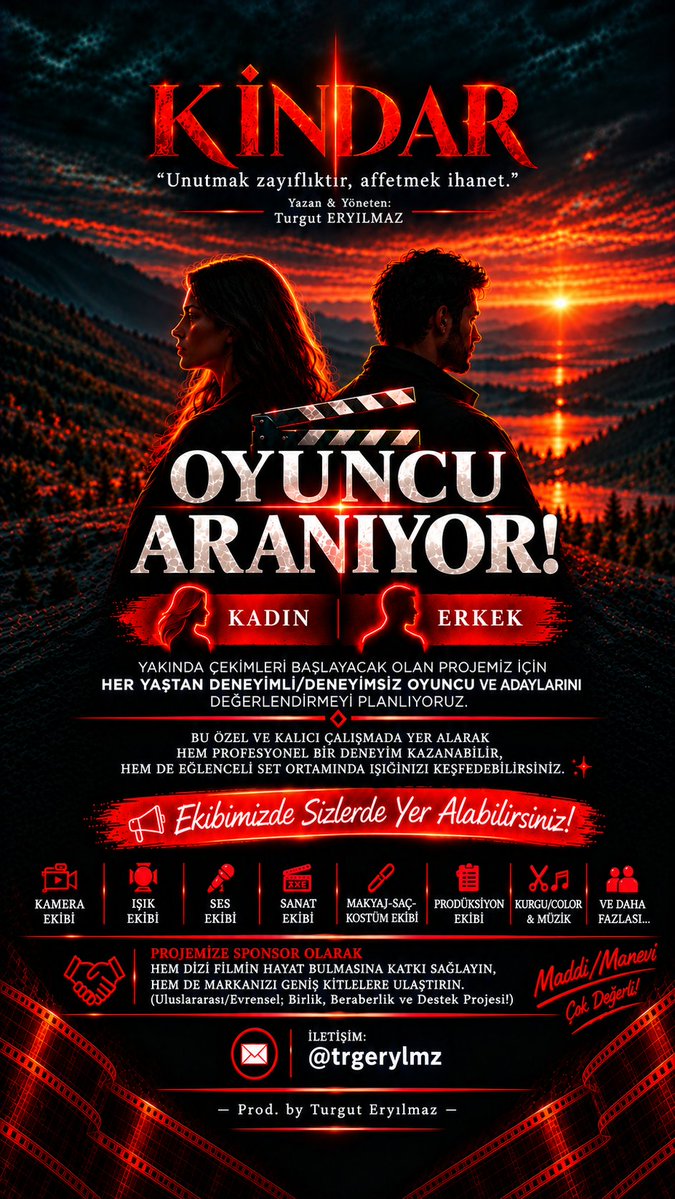 trgerylmz's tweet photo. Kadın / Erkek: Oyuncu Aranıyor! #dizi #film #casting #model #cast #set https://t.co/JVZYegRA9a