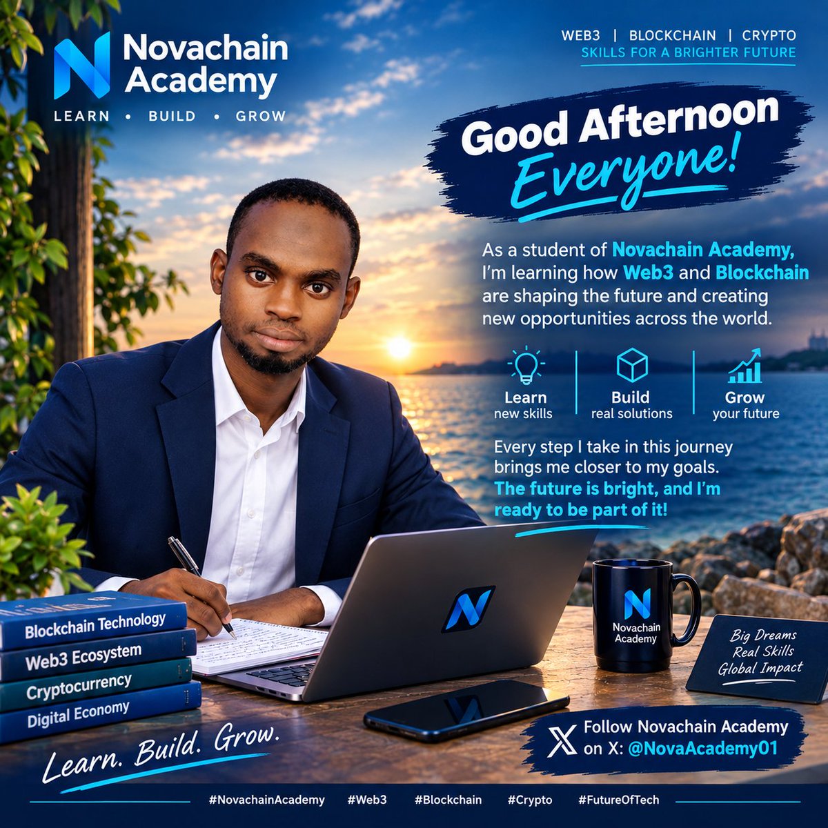 AhmadDNG's tweet photo. ☀️ Good afternoon, everyone!

As a @NovaAcademy01 student, I’m learning how Web3 and Blockchain are shaping our future. 🌍🔗

Learn. Build. Grow. 🚀 Every step counts!

#NovachainAcademy #Web3 #Blockchain #Crypto https://t.co/4JsNun8ULD