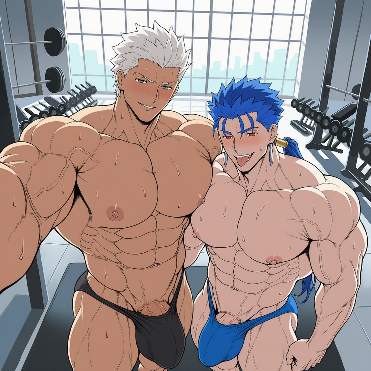 dark_blonde_a's tweet photo. #AIart #muscle #animemuscleboys 
Archer vs Lancer https://t.co/NxBrc7c1dw