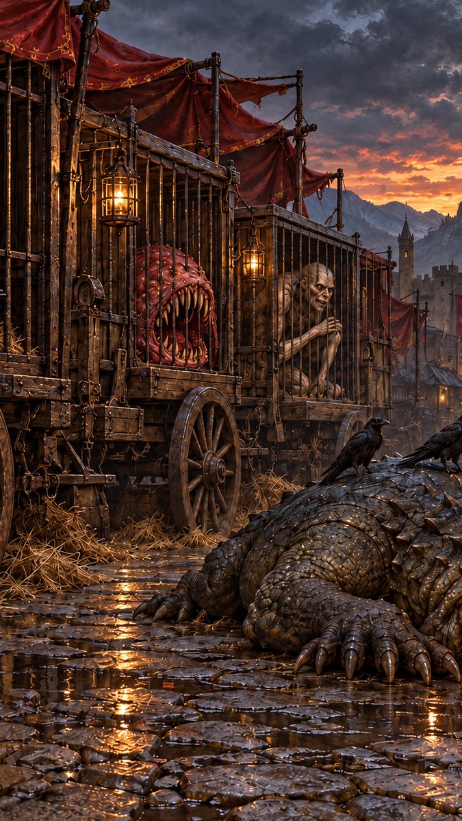 RiverholdGame's tweet photo. The Beast Tamer opens her gates at noon.

Eight strays from the circus. One price for all of them. No rarity on the stall, no perks, nothing to compare. Nobody has appraised a single one, not even her.
You pay first. Then your beast walks home.

One in five never arrives.

"The journey home was too much for Wreckborn Leech. It passed away in agony."

The silver is already spent. There is no refund and no second roll.

The ones that make it reveal themselves in your stables, not before. Some carry nothing at all. Most carry something ordinary. Every so often a stray limps in with an Eldritch perk, bought for the same price as the one that died on the road.

That's her whole deal: cheap and blind.

If you'd rather know what you're buying, the Vivarium sells appraised Eldritch beasts four evenings a week. Certainty is paid in Blacksmith Coins.

The Menagerie is open 12:00 to 18:00 UTC.

You don't tap. You run a town.