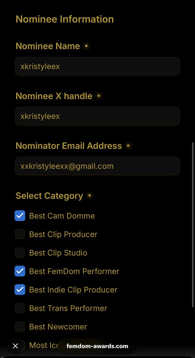 xkristyleex's tweet photo. 🔥 @TheFemdomAwards 🔥

Voting is now LIVE for the FemDom awards! Please vote for me in the following highlighted categories!

🖤 Best Cam Domme 
🖤 Best indie clip producer
🖤 Best Femdom Performer 

One vote per day. Link in comments. https://t.co/67963ZRnJQ