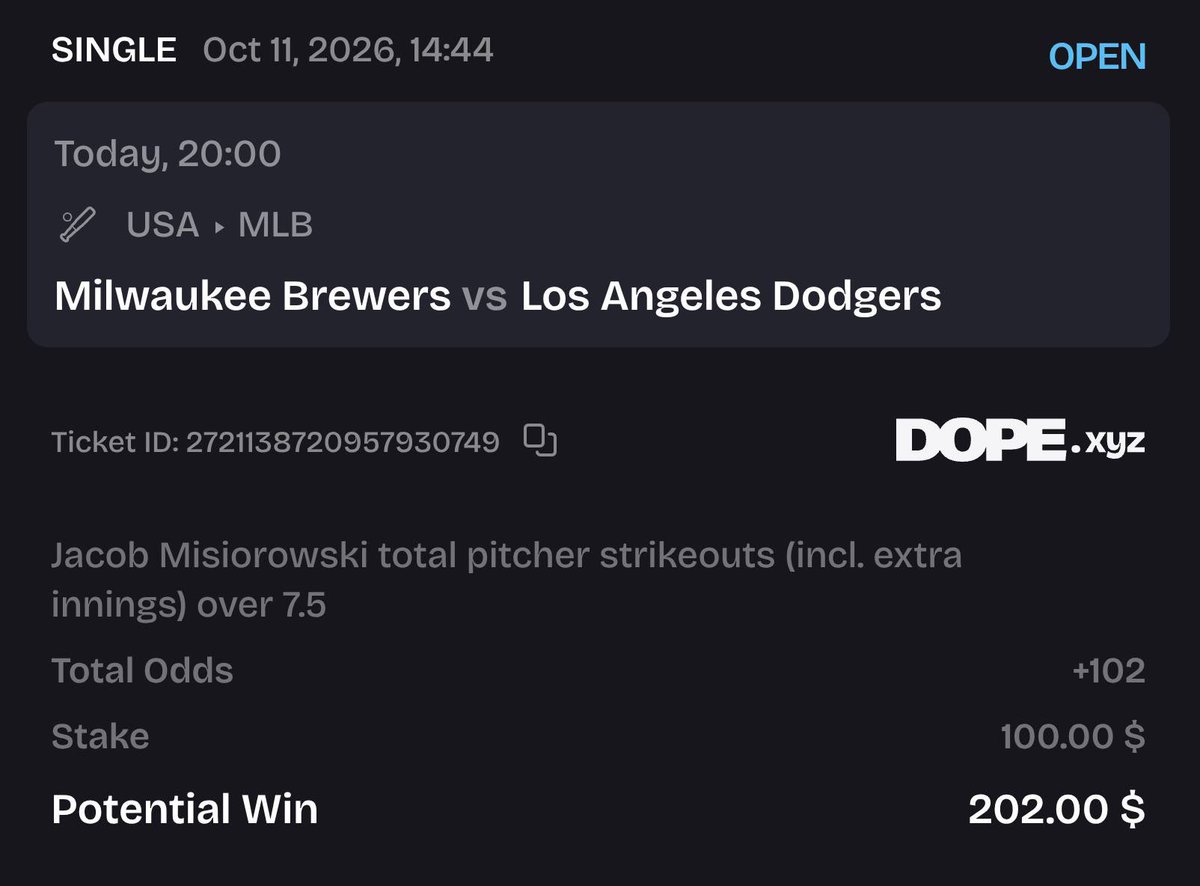 Billsbestbet's tweet photo. MLB ⚾️  

We got playoff baseball tonight…

Misiorowski over 7.5 Ks +108 (0.75U)

Sending an extra play to a few likes 💛

Powered by @dopexyz 🎰🔥🔥 https://t.co/h5cbP8Vg3C