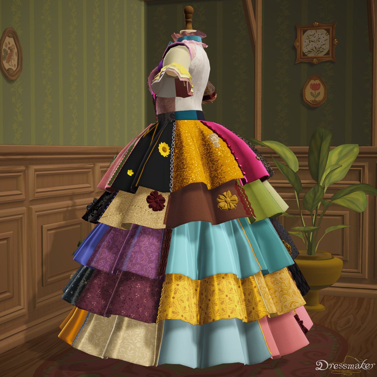 LazyFrostine's tweet photo. Day 11: Scrap Fabric, Used ~65 Different fabrics and at least one of every accessory I have bought #dresstober #dressmaker https://t.co/FgAxpf4diV