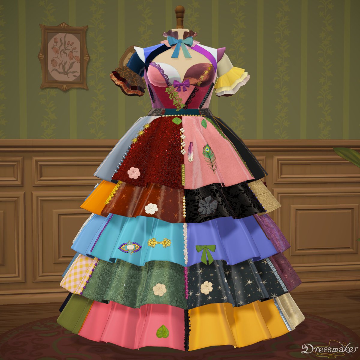 LazyFrostine's tweet photo. Day 11: Scrap Fabric, Used ~65 Different fabrics and at least one of every accessory I have bought #dresstober #dressmaker https://t.co/FgAxpf4diV