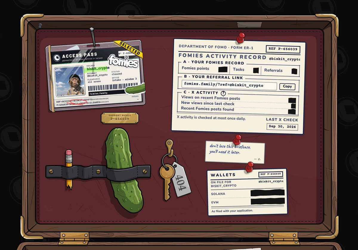 biskit_crypto's tweet photo. the department of fomo left me a briefcase. i've been told not to ask about the pickle. @FomiesNFT #Fomies https://t.co/GqyYRRJ63F