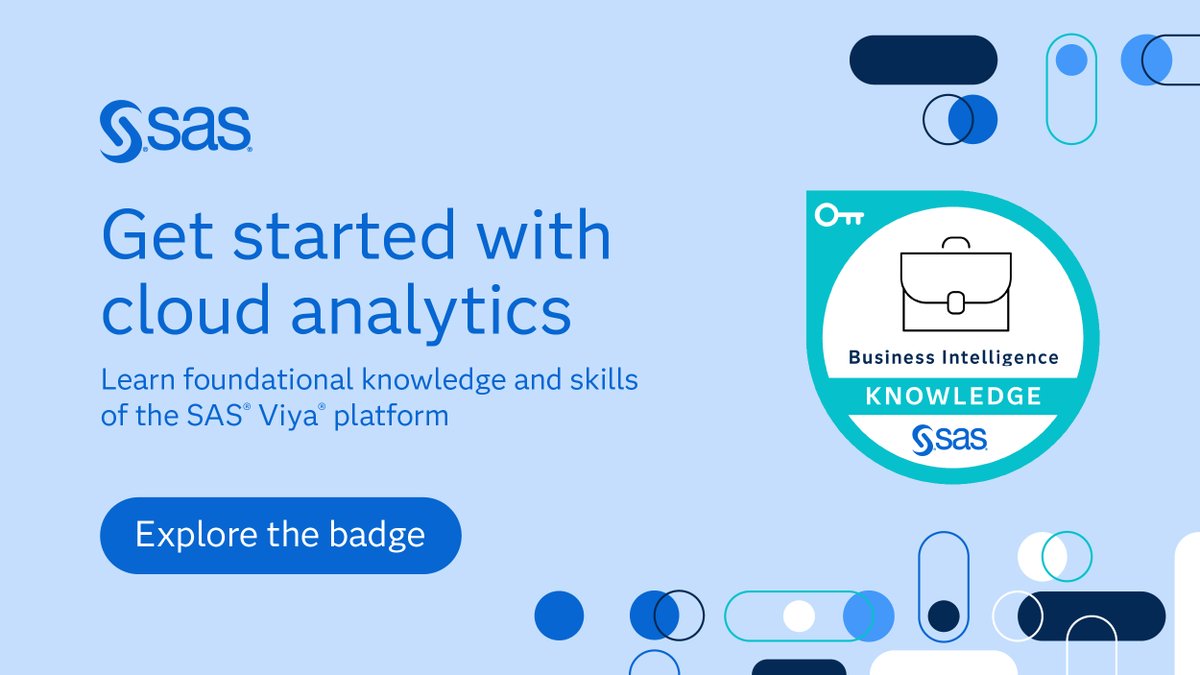 SASanalytics's tweet photo. ☁️ Demonstrate expertise in high-demand areas to stay competitive and aligned with your career goals. Get started with cloud analytics and earn your Foundations of Cloud Analytics Knowledge Badge.☁️ https://t.co/F7qex8Youu. #SASViya https://t.co/vBpdsMqQyD