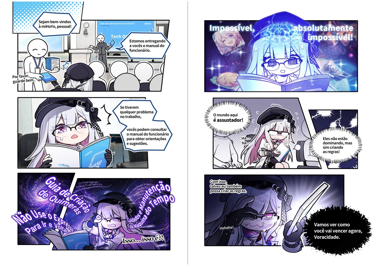 honkaisr_pt's tweet photo. "O Riso Dá um Baile na miHoYo" Episódio 3 | Treinamento

"Bem-vindos à miHoYo! O que vocês estão recebendo agora é o manual do funcionário da empresa."
"Com isso, talvez eu também possa criar regras. Vamos ver como você vai vencer agora, Voracidade."

Comente ou cite essa postagem e deixe seu UID do jogo para participar do evento. Sortearemos 90 pessoas para ganhar recompensas de Jade Estelar!
▌ Recompensas do Evento
■ Jade Estelar ×1.000 (15 ganhadores)
■ Jade Estelar ×300 (75 ganhadores)

Término do Evento: 19/10 às 22:59 (UTC+8)

Saiba mais: https://t.co/m1kQ1tp31c

Evento Web "O Riso Dá um Baile na miHoYo" Já Disponível

※ Acessar: https://t.co/jXZaYHhEpM

#ORisoDáumBailenamiHoYo