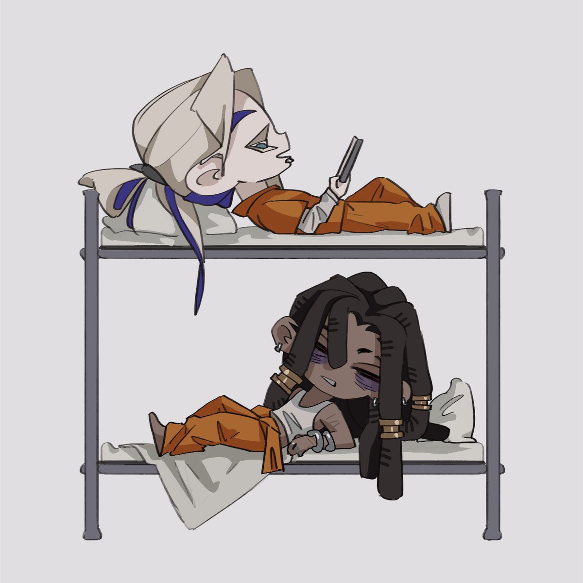 RI0391's tweet photo. I can't unsee them as cellmates in the AU💀😩
Characters are 21+
#tamsy #jabber #gachiakutaAU https://t.co/uNmO409HwM
