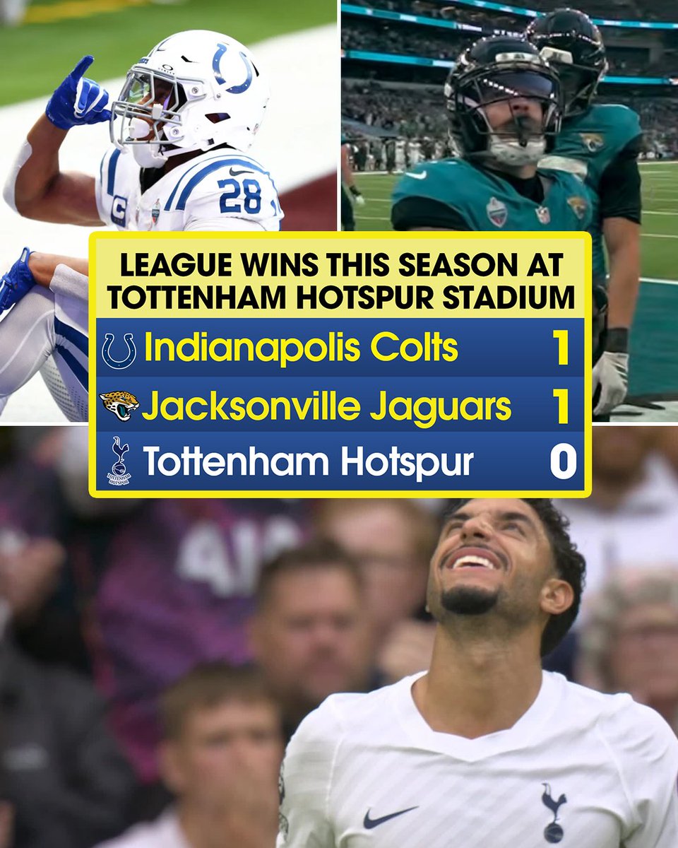 MenInBlazers's tweet photo. Half of the NFL’s AFC South division has won more games at Tottenham Hotspur Stadium than Spurs this season 😳 https://t.co/XRqRpbGeEK
