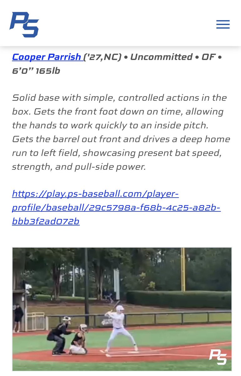 CooperParrish27's tweet photo. 2027 OF Cooper Parrish (NC)
Appreciate the recognition.
Thank you, @PSBaseballScout
#BaseballRecruiting #NCBaseball #CaryInvite
@Athletes_Lab https://t.co/d7WXaumx1u