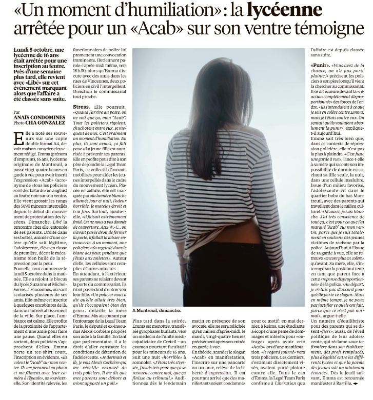 achabussuspendu's tweet photo. une arrestation et une garde à vue arbitraire d'une lycéenne parmi des milliers d'autres, pour humilier pour faire peur https://t.co/PaYjSDMNG8