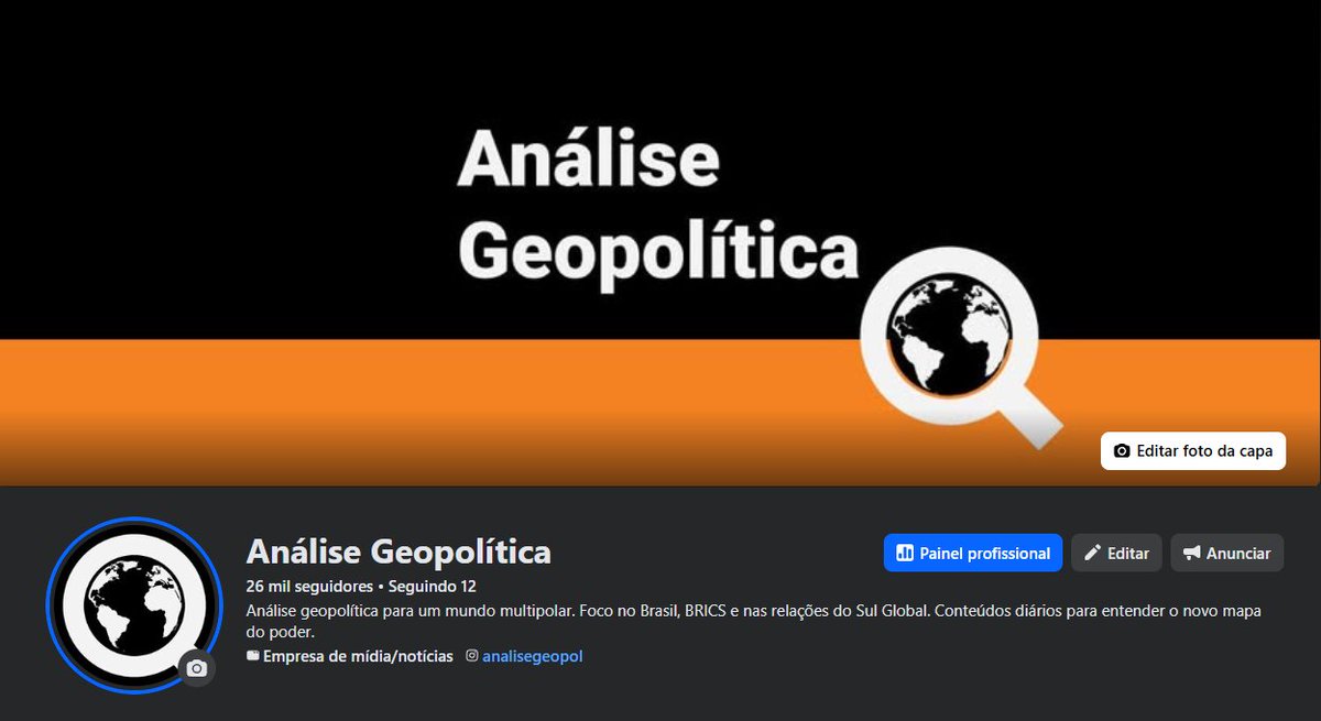 AnaliseGeopol's tweet photo. Tenho percebido muitas pessoas falando da importância de usar o Facebook para compartilhar conteúdos progressistas e furar a bolha de pessoas de meia-idade e idosos presentes naquela rede social. Se você usa ou pretende usar o Facebook, siga a Análise Geopolítica por lá. https://t.co/HRyWFeWphg