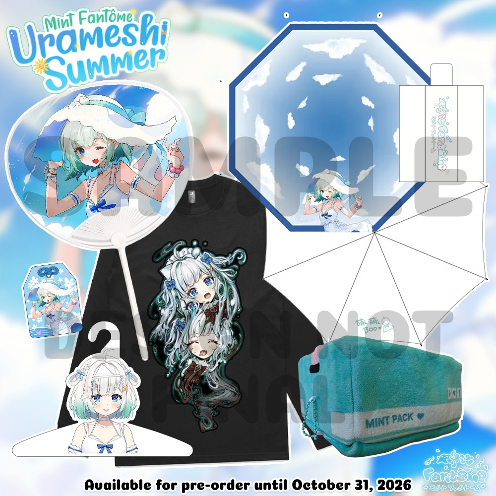 MintFantome's tweet photo. Aiboo!💚
Did you catch my Urameshi Summer merch drop!!!???
Have some spooky summer fun with my uchiwa fan, a parasol, a clothes hanger, and an omamori charm! You can order til October 31st!

Plus there's the Mint Pack itabox and a cool new long sleeve shirt from Hori Benny!💚💚💚 https://t.co/Onpesc5Pi6