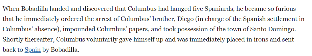 _nyxknack's tweet photo. @Boosted_BBC @mcsquared34 it would also seem the main reason for said guy (Francisco de Bobadilla) arresting Columbus was because he hanged 5 Spaniards. https://t.co/zBvNsdjlr2