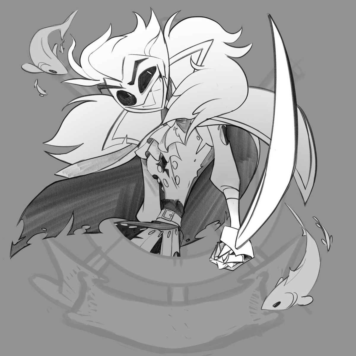 i_inuxi's tweet photo. #HazbinHotel #HazbinHotelFanart #HazbinHotelLucifer

An idea for a keychain or something.

"But if you decide to plunder his ship, you'll have to face a formidable opponent. The Cursed Captain's body isn't what it used to be. Nevertheless, the thrill of battle is the only thing he can still feel, so he'll gladly fight to protect treasures he has no use for.
And so, you'll have a choice to make: either defeat the Captain and finally grant his soul eternal rest, or lose and remain by his side forever, listening to his stories...
The choice is yours."