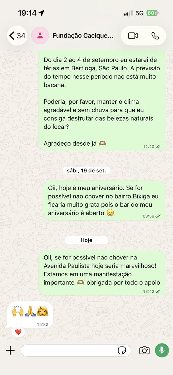 anak0902's tweet photo. Fundação Cacique Cobra Coral nunca respondeu as minhas mensagens (apesar de nunca ter chovido quando eu solicitei), mas HOJE eles responderam

obs.: estava previsto para começar a chover s partir das 15h e só começou agora que o ato ja acabou

obrigada @fundacaocacique !!! https://t.co/3dJBops6Fs