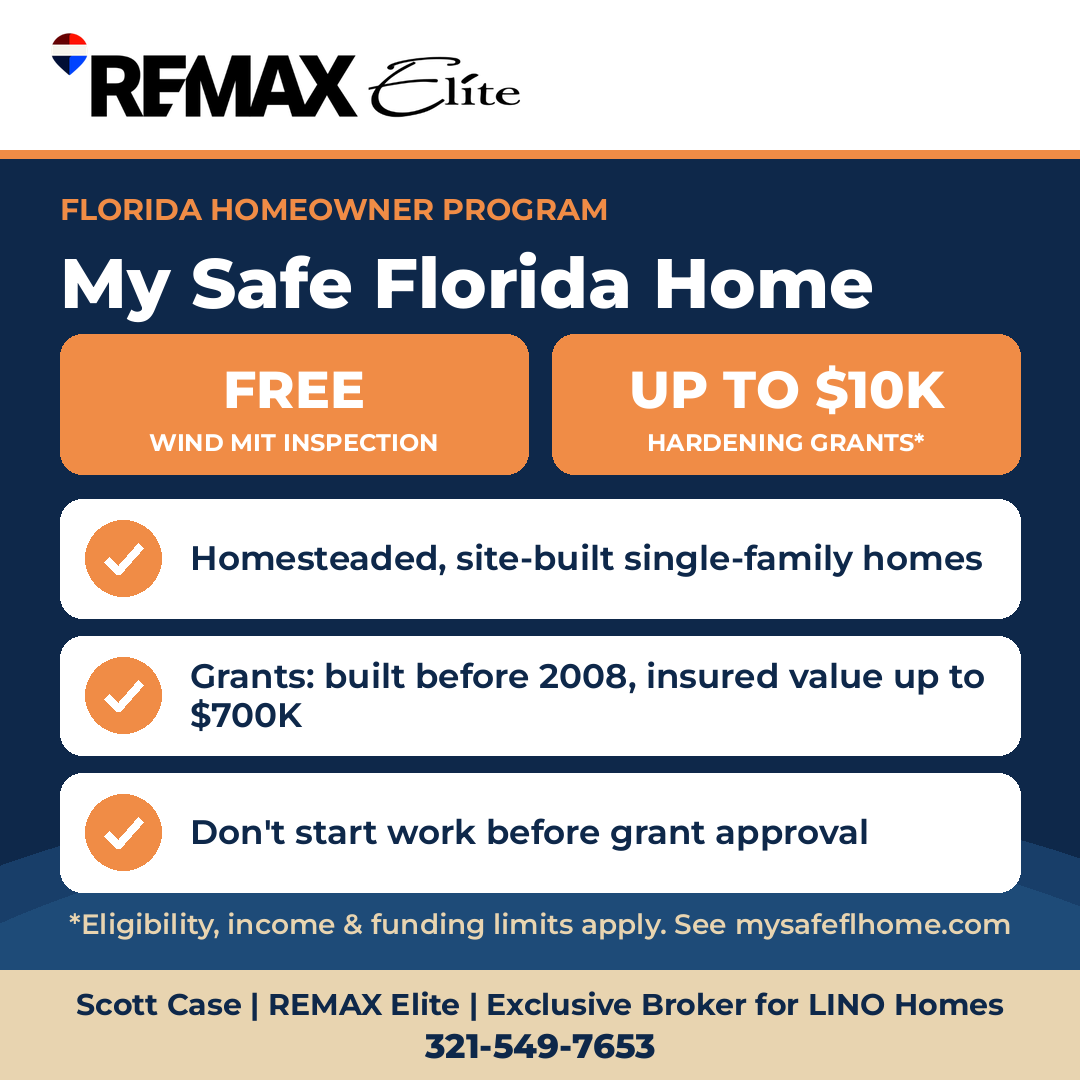 ReMaxGlobal's tweet photo. Space and Treasure Coast homeowners: My Safe Florida Home offers FREE wind mitigation inspections, plus grants up to $10,000 for eligible homes.

Key rule: don't start work until your grant is approved.

#MySafeFloridaHome #HurricanePrep https://t.co/BwDTfAsDJ9
