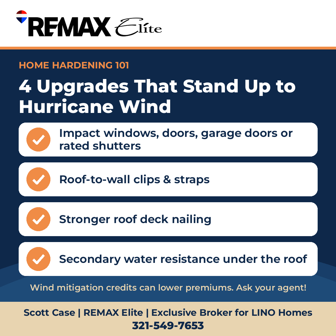 ReMaxGlobal's tweet photo. Home hardening = making your home tougher against hurricane wind and water.

Impact windows and doors, roof-to-wall straps, stronger roof deck nailing, secondary water resistance. In Florida, it can help on insurance too.

#HomeHardening #HurricanePrep https://t.co/CwdovjwwgK