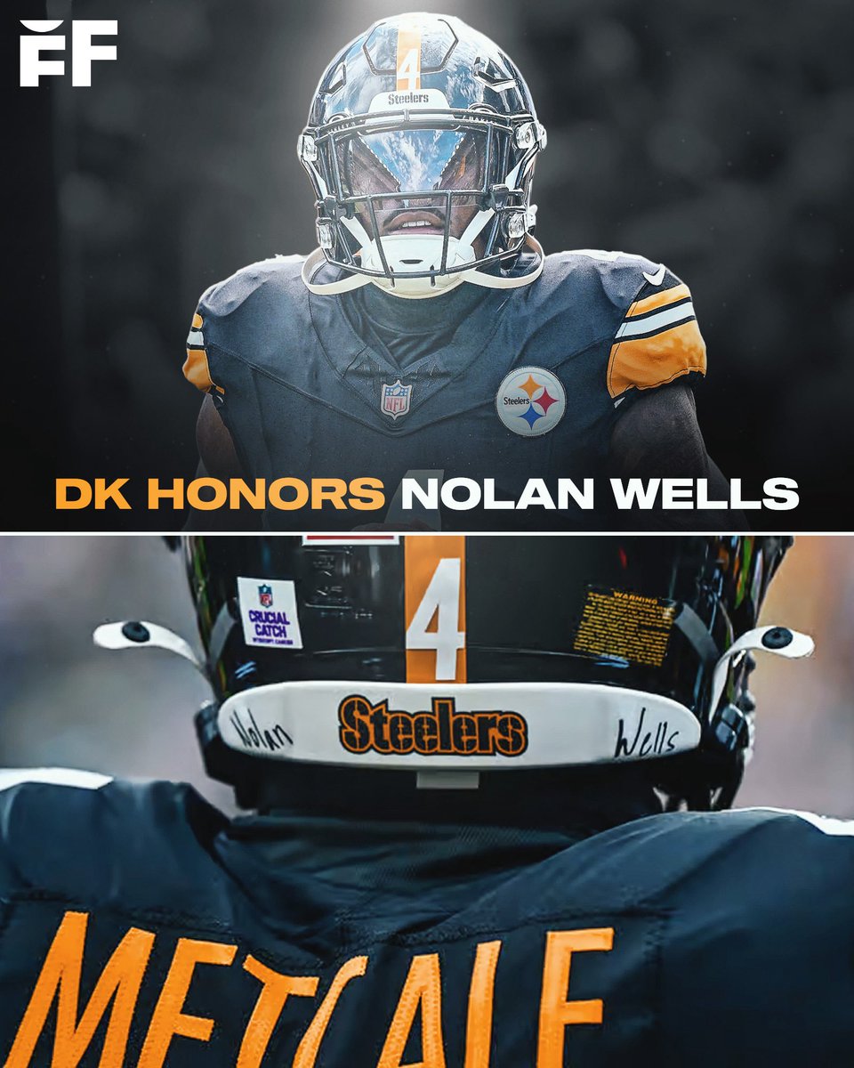 fballforeverhq's tweet photo. Steelers WR DK Metcalf had the name Nolan Wells written on the back of his helmet for Sunday's game vs. Colts to honor his life. 

Wells, a Mississippi teenager, died in June after going missing on a boat trip to a remote island. https://t.co/nIusnnBBge