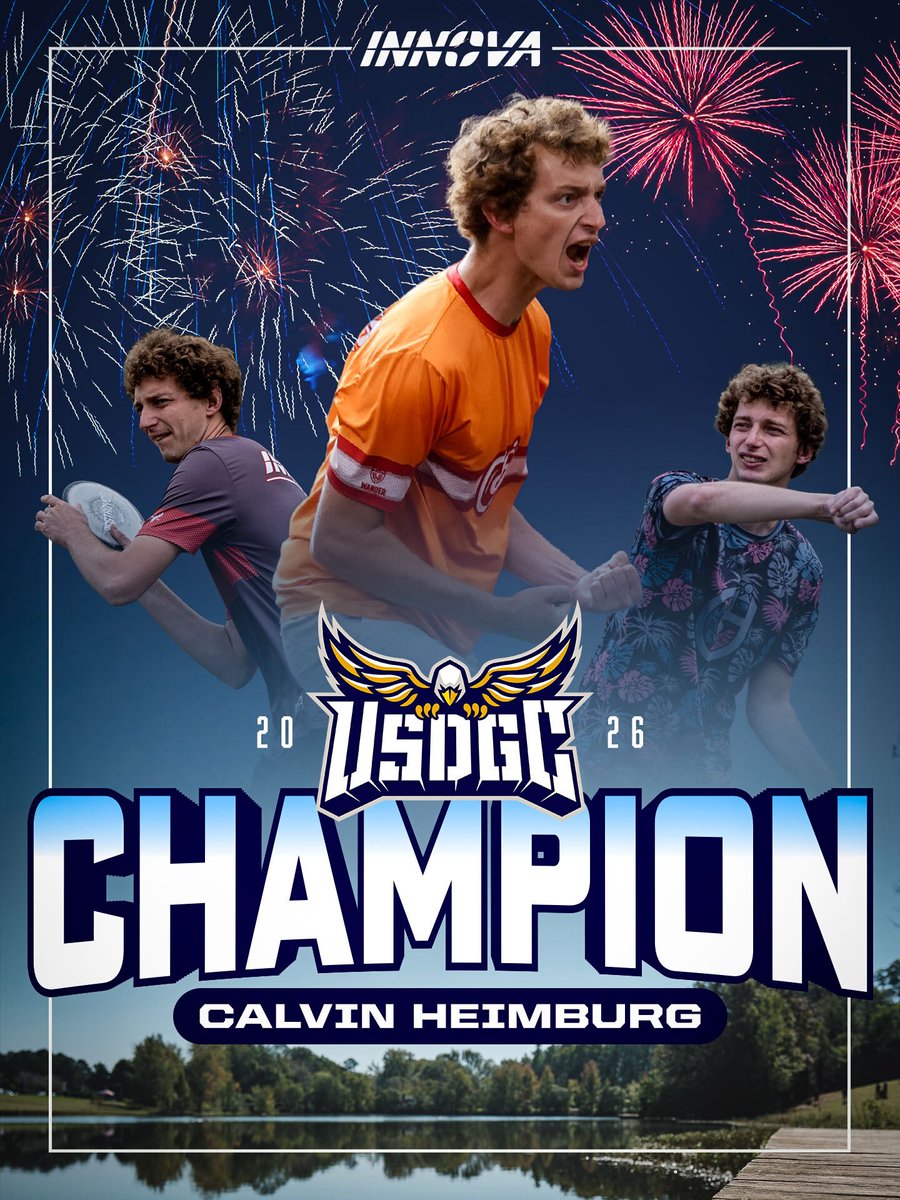 InnovaDiscs's tweet photo. Your 2026 United States Disc Golf Champion, Calvin Heimburg! 🇺🇸🏆

Today the whole world got to witness the performance, the grit, and the heart of a true champion. Congratulations, Calvin!

LET’S GO VINNY!! 🥲🇺🇸🏆

#TeamInnova #discgolf #innovadiscs

📸 @pdga &amp; @discgolfprotour https://t.co/idRbzv7CKa