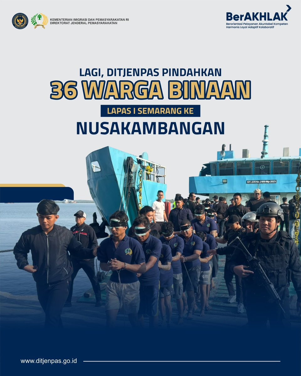 DITJEN_PAS's tweet photo. Ditjenpas kembali memindahkan 36 Warga Binaan dari Lapas Kelas I Semarang ke Nusakambangan sebagai bagian dari upaya memperkuat keamanan dan mengoptimalkan pembinaan. https://t.co/B9KLICtRVg