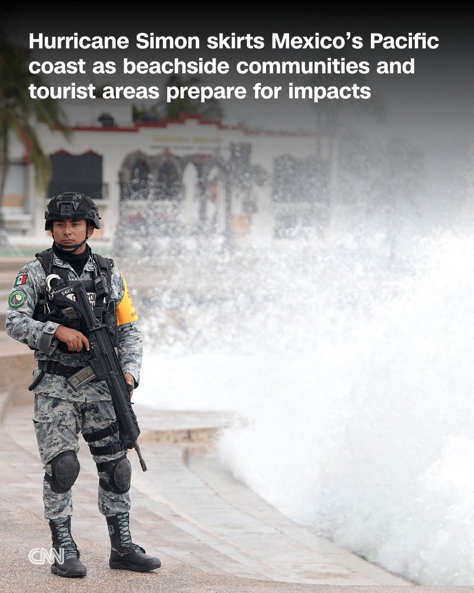 CNN's tweet photo. Category 4 Hurricane Simon threatened coastal communities and popular tourist destinations along Mexico’s Pacific Coast, as authorities urged residents to take shelter. https://t.co/PxhptFrW6T https://t.co/WD1Kz53YBY