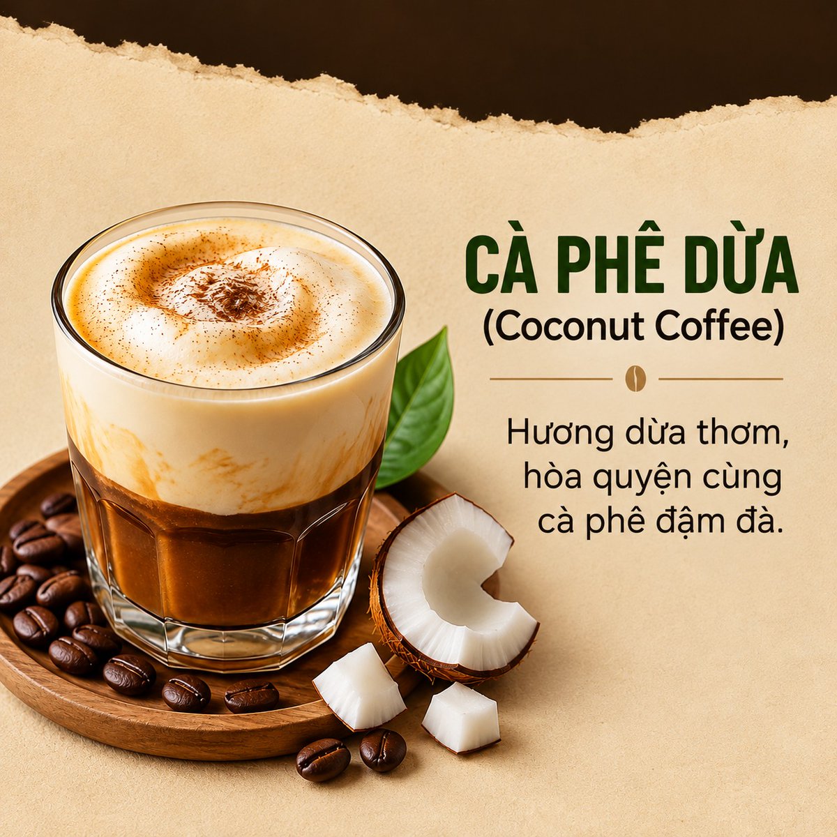 Carollaoliver's tweet photo. Hương dừa thơm hòa quyện cùng cà phê đậm đà, một hương vị Việt Nam khó quên. https://t.co/i2EVA9s1Fb