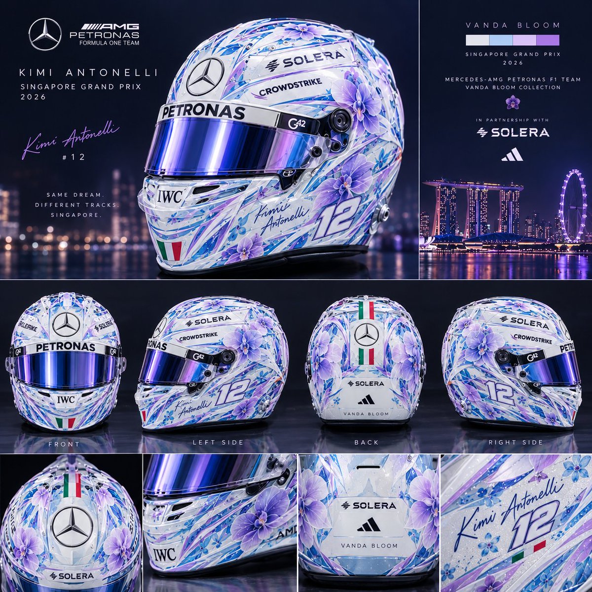 softforkimi's tweet photo. Huge Thanks You To Both Kimi And Lewis For Using My Helmet Designs Its Such A Honor To See This Design For The First Time Ever💜💛

Vanda Bloom Helmet And Golden Chrome Helmet By: @BellRacingHQ Huge Thanks You🫶

#SingaporeGrandPrix #SingaporeGP https://t.co/GyJekGcK6w