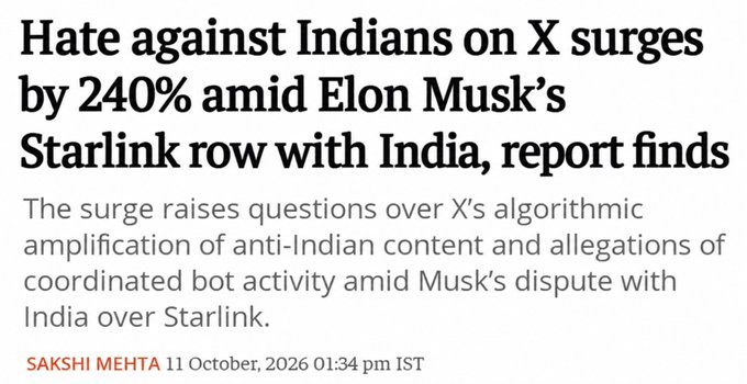 aravind's tweet photo. Hope the govt takes notice of this research report and takes action. Even my post attached below was immediately boosted to the same anti-India hate generation trolls, and I literally had 2 comments coming in a second with the most disgusting dehumanizing replies attacking Indians. This can't be organic. @MIB_India @GoI_MeitY @AshwiniVaishnaw @DrLMurugan @JitinPrasada