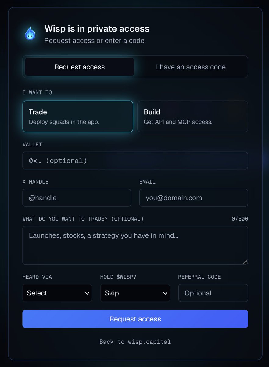 wispcapital's tweet photo. @MariaZeliski We just refined our request access flow (https://t.co/x0tNsoujN2, and the sandbox (paper trading on live market data) rolls out later today for everyone, no access codes needed. https://t.co/UNPlpjOUVl