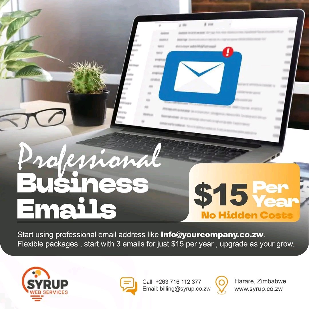 SyrupWeb's tweet photo. Start using professional business emails like info@yourcompany.co.zw for just $15 per year. Place your order now https://t.co/kRTyiEgI3p  Whatsapp or call +263716112377 https://t.co/a0T6z2OP6w