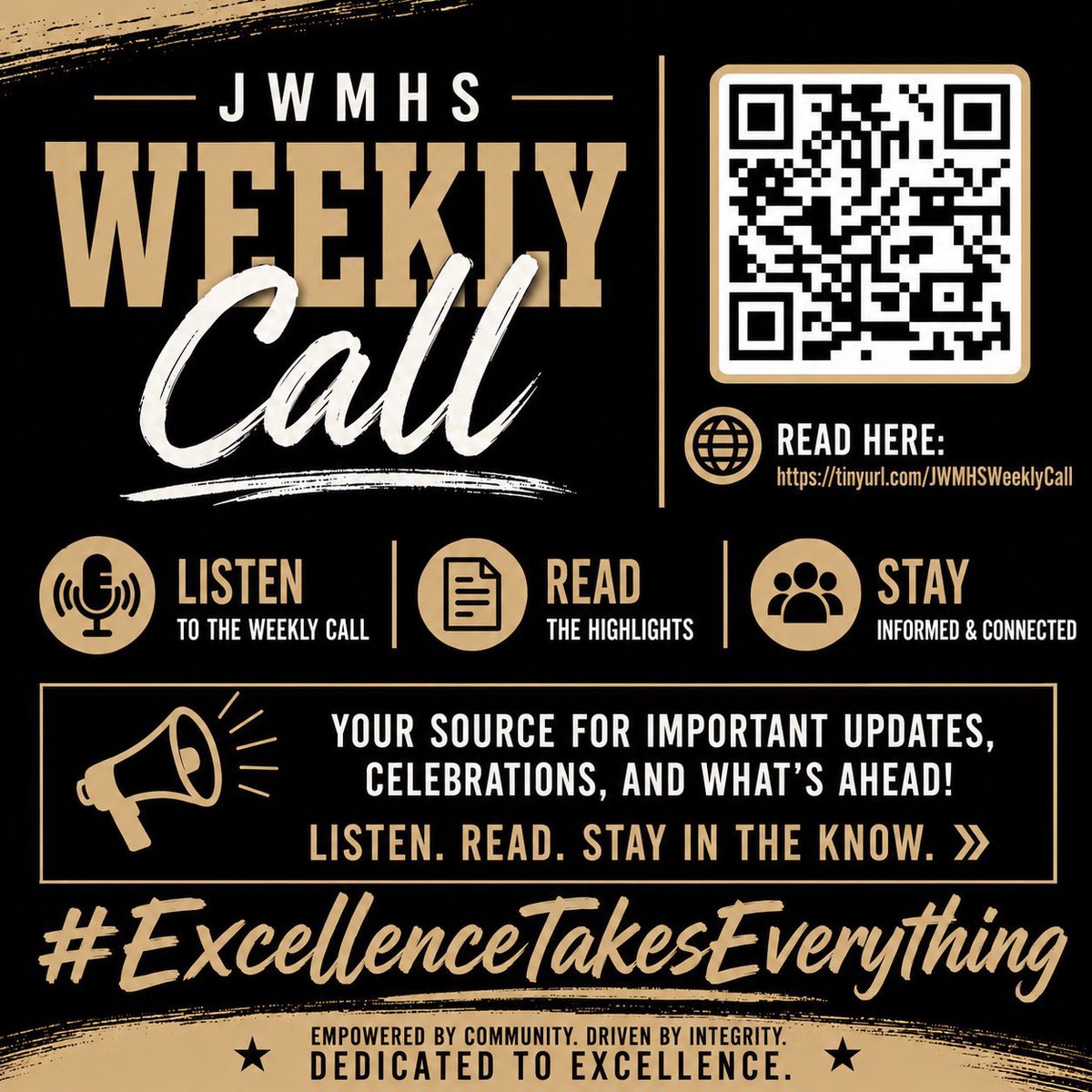 JWMHS's tweet photo. Here are the Highlights from the Weekly School Messenger Call for the Week of October 11th! Please review all of the information included! See you Tuesday! https://t.co/9XIjEGTUZz #ExcellenceTakesTheCall #ExcellenceTakesEverything https://t.co/JSCH2SPGqB