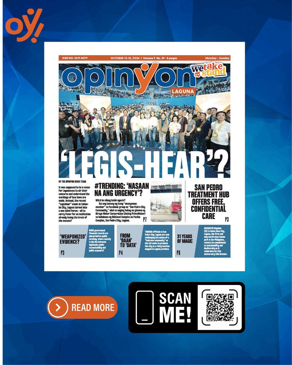 OpinYonNews's tweet photo. Catch the newest edition of OpinYon now available online. From trending news to must-read features, we’ve got you covered.

Click here to read more 👇
https://t.co/RoOvNBWOIm

#OpinYonLaguna #OpinYonOnline #WetakeAStand https://t.co/j6TPX9IwAI