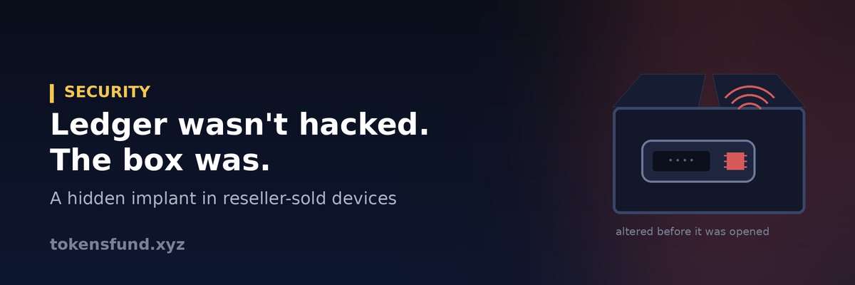 Tokensfund's tweet photo. This year, self-custody failed at three different layers without users doing anything wrong:

Software — a fake wallet app
Firmware — Coldcard’s weak randomness
Hardware — a tampered device from an authorised reseller
“I use a hardware wallet” isn’t the whole answer 👇
 https://t.co/PLZEskeYGs