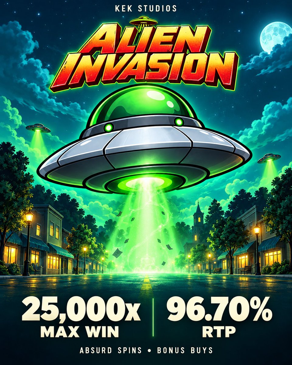 Kek_Studios's tweet photo. They’re coming. 🛸 Our First 3 Star Slot!⭐️⭐️⭐️

ALIEN INVASION by KEK Studios 👽
💥 25,000x max win
⚡ Absurd Spins &amp; Bonus Buys
🎰 96.70% RTP
Coming soon. https://t.co/QML9jYqinG