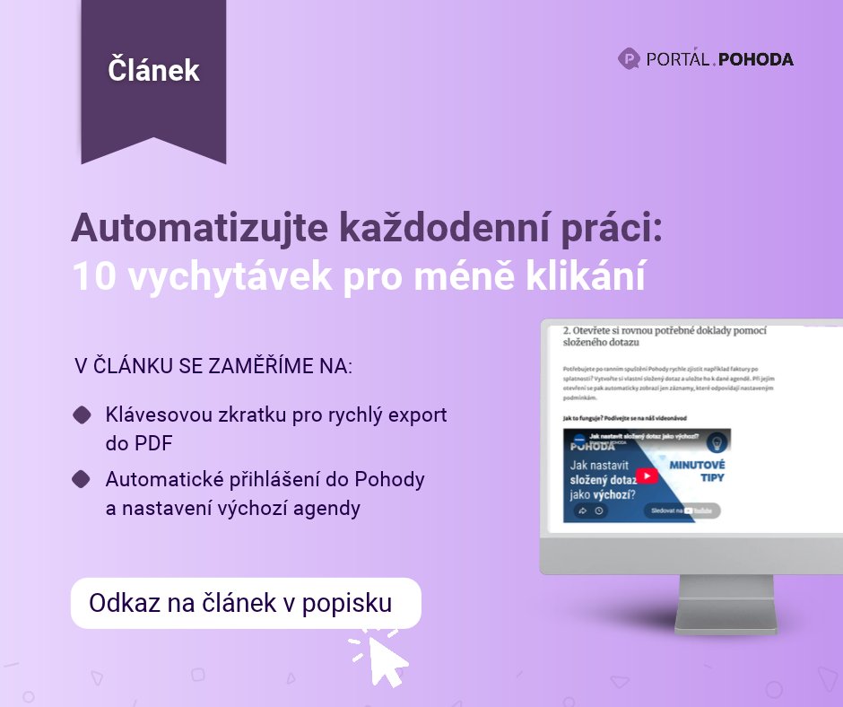 PortalPohoda's tweet photo. Méně klikání, méně rutiny, více času na práci, která má smysl. 💻 Podívejte se na 10 praktických vychytávek v programu POHODA, díky kterým si můžete každodenní práci výrazně zjednodušit a zrychlit. 👇
https://t.co/KhHvPrVLiI https://t.co/bpccuVE3FS